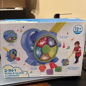 2-in-1 Push & Glow Elephant Toy - Blue